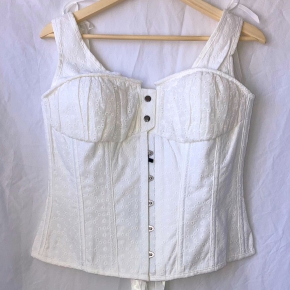 Corset Story Tops - Corset Story Cotton Embroidery Anglaise Overbust w/ Gathered Bust